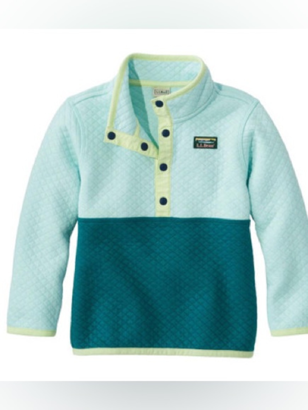 LL Bean Toddlers' Quilted Quarter-Snap Pullover, Colorblock Green 3T